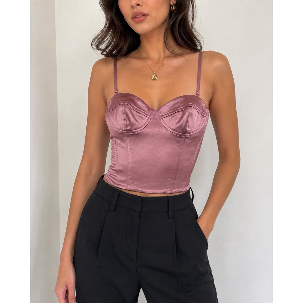 TEN Size 4 Mauve Satin Bustier Corset Top Structured Y2K Coquette Cami